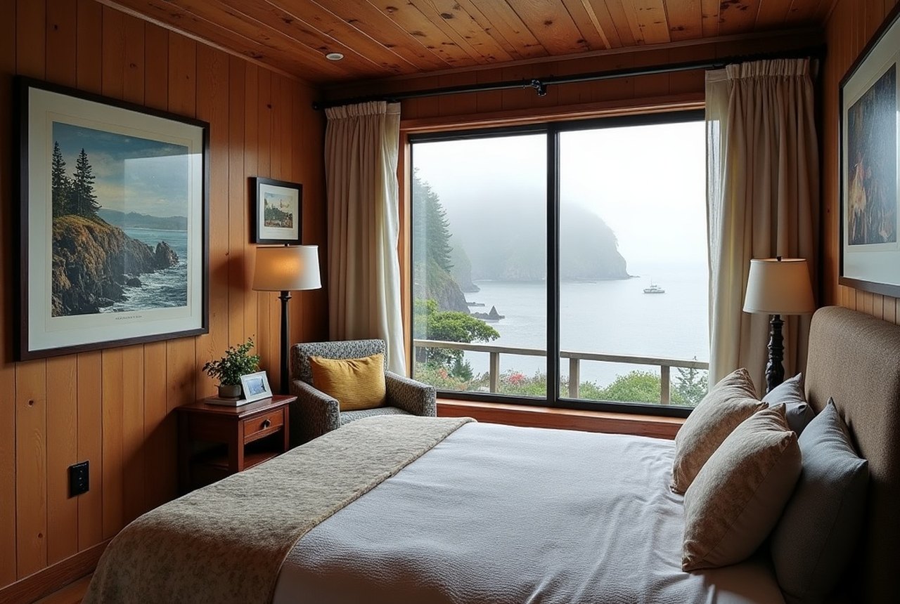 Guest room interior with original local artwork at a heritage Sooke inn