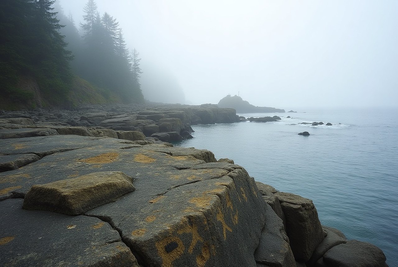 Petroglyph carvings on shoreline rock near the Aylard Farm trailhead