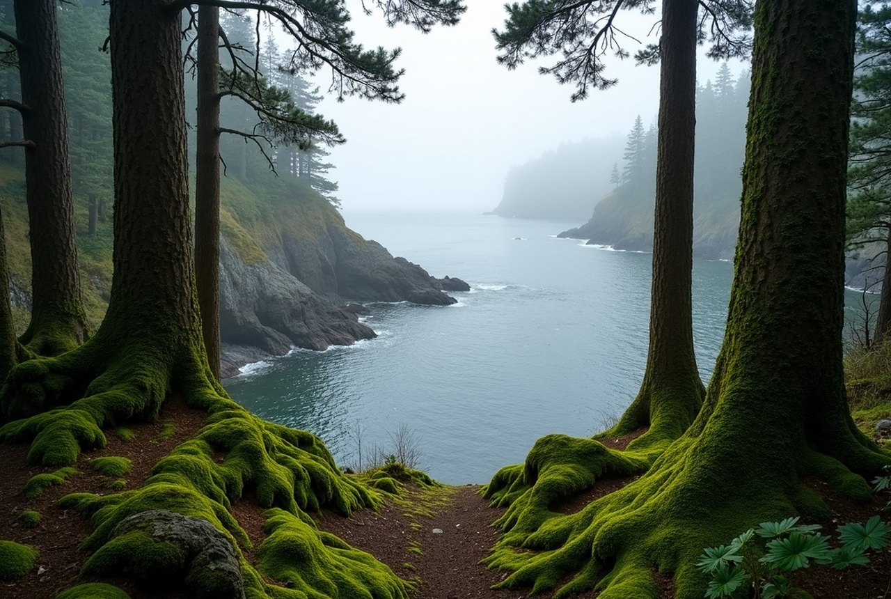 Moss-covered old-growth Douglas fir along an interior East Sooke trail