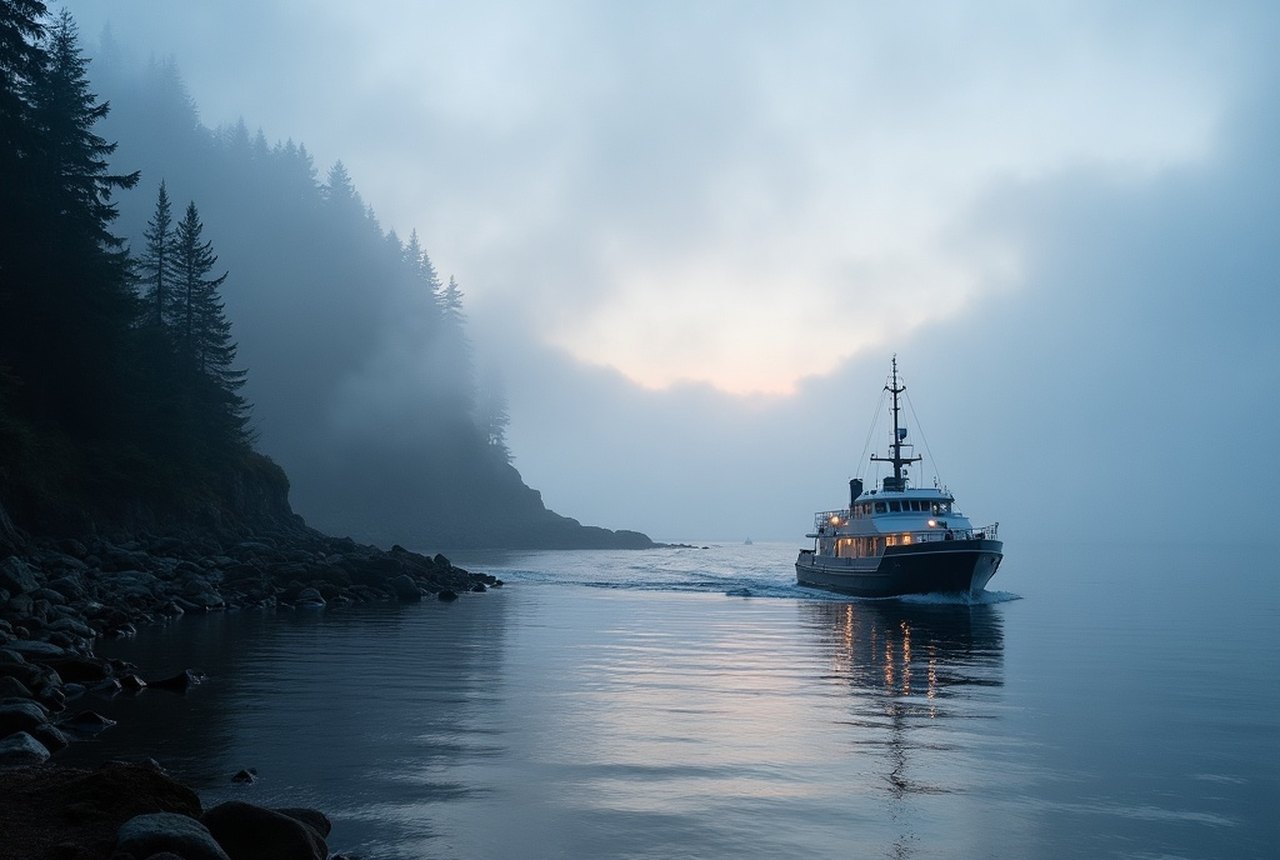 Charter boat leaving Sooke Harbour at dawn