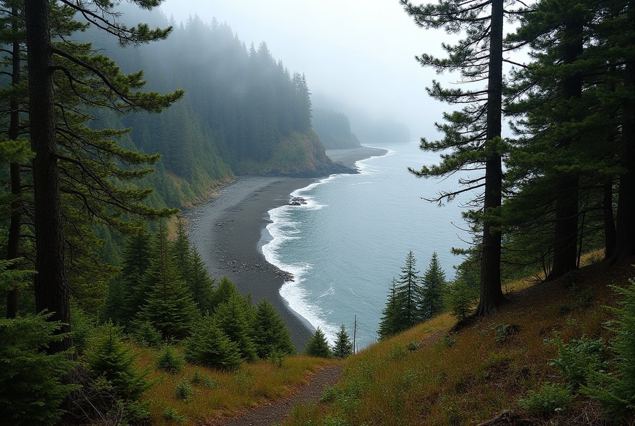 Alder- and maple-lined trail along the Sooke River corridor