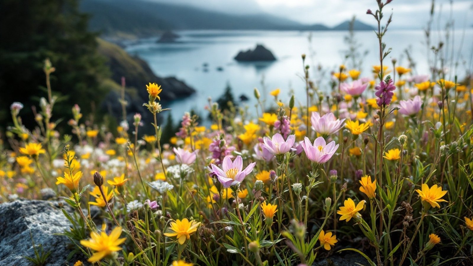 Wildflowers on an East Sooke headland in spring