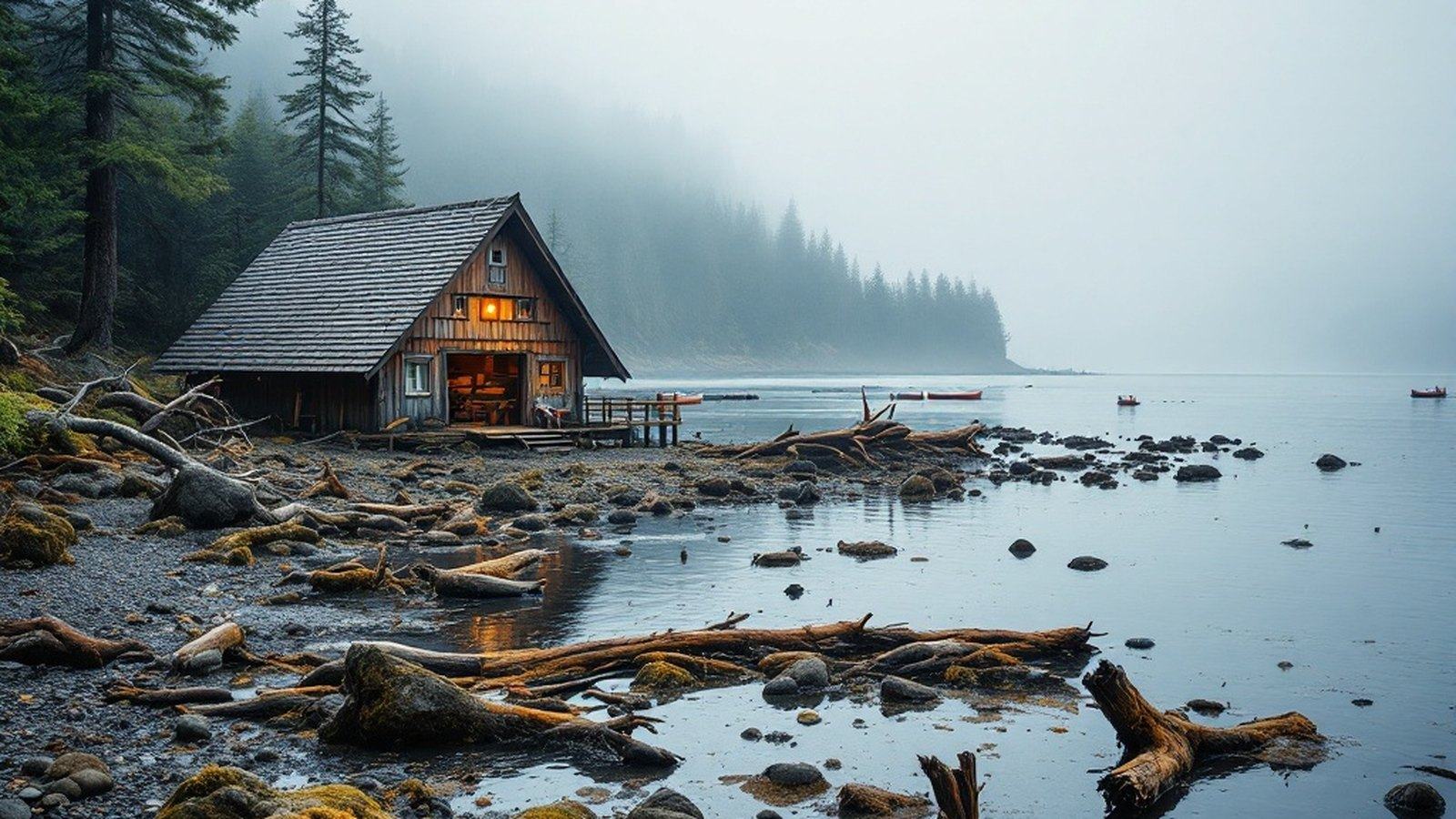 T’Sou-ke Nation waterfront and canoe shed on the Sooke Basin