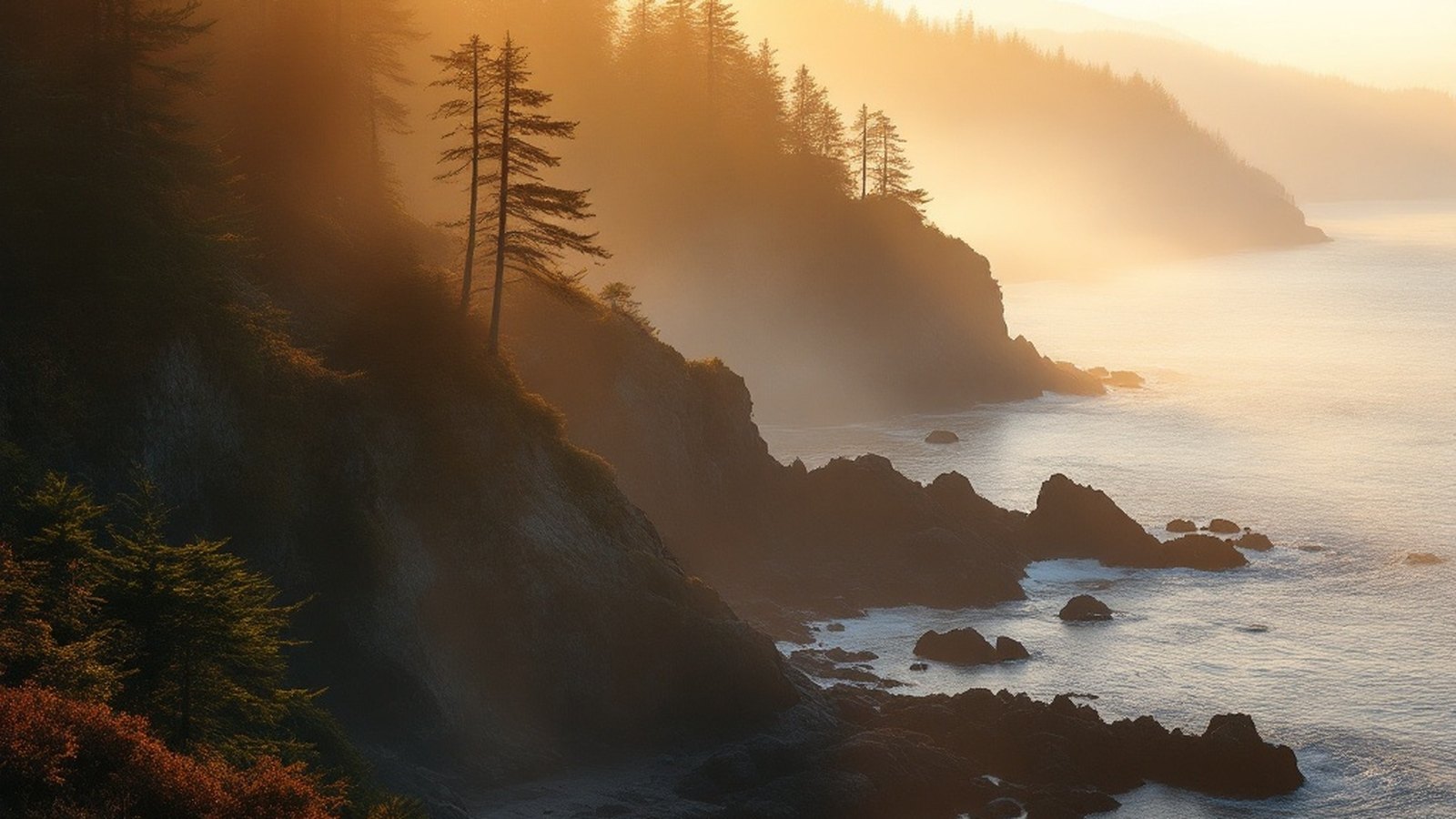 Golden autumn light on the East Sooke headlands